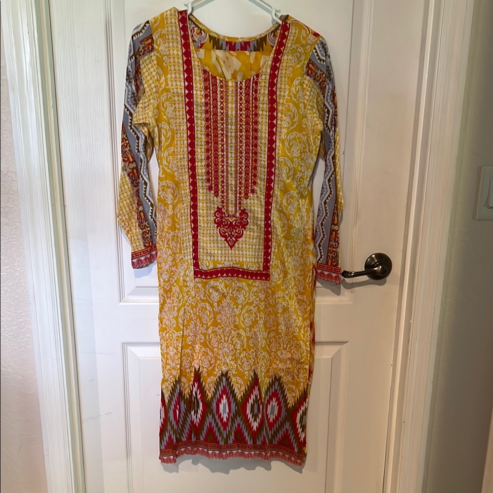 Yellow and Red Patterned Indian Kurti